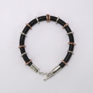 Leather  bracelet with mixed metals